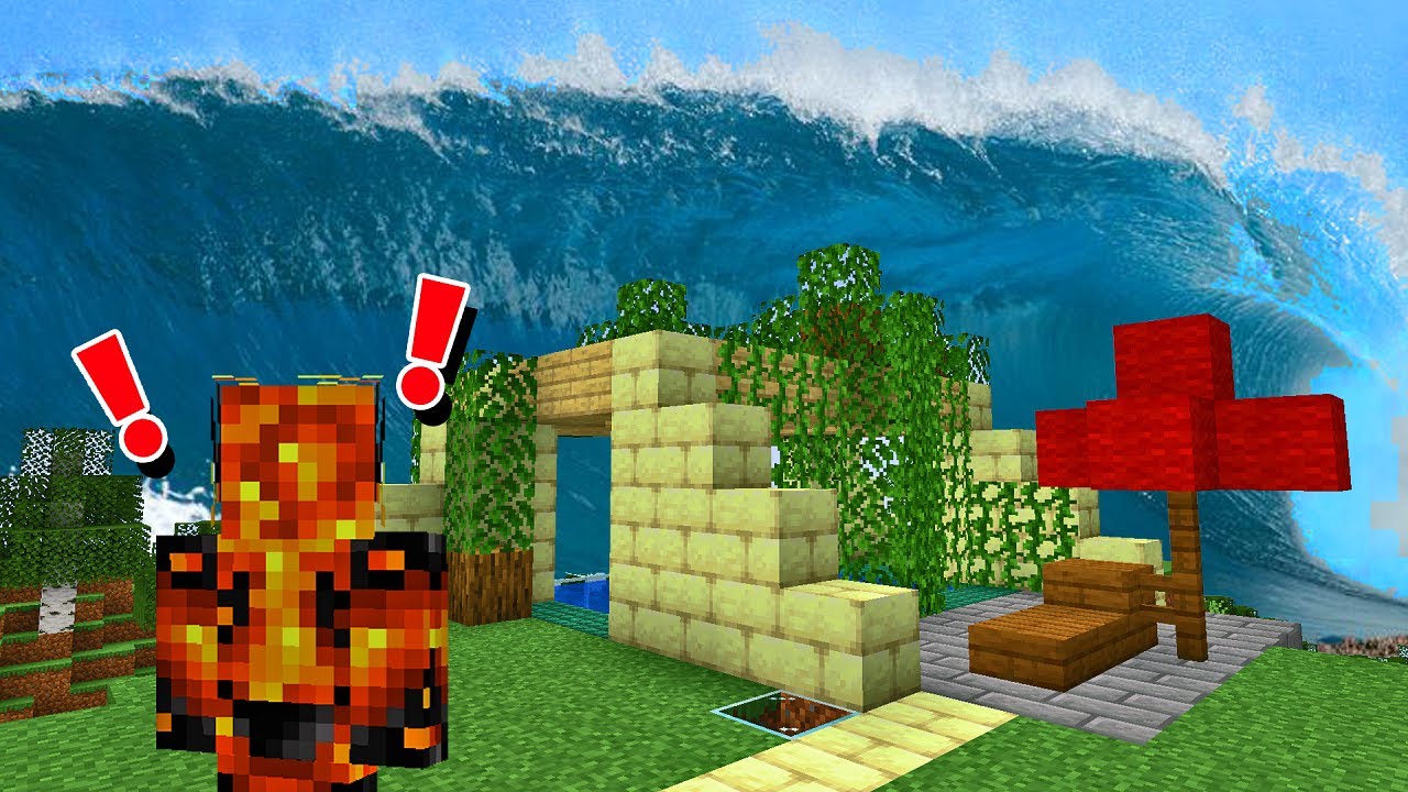 Flygter Fra TSUNAMIEN På En Øde Ø I Minecraft!