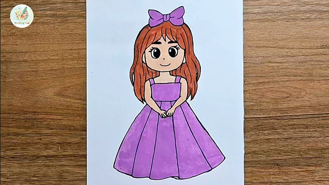 How To Draw Cute Girl step by step || Easy Cute Girl Drawing (Colouring) tutorial || Drawing Hub