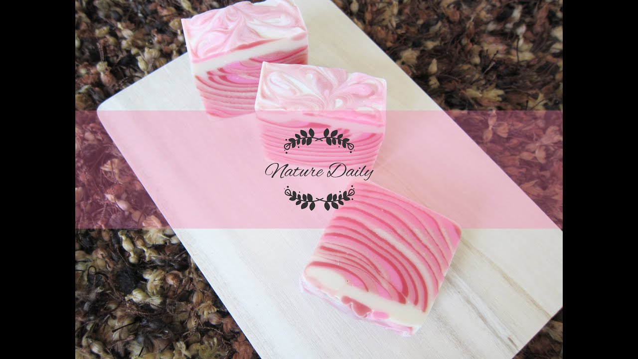 การทำสบู่กวนเย็นเทคนิค Zebra swirl, Cold Process Soap Making - So In Love by NatureDaily