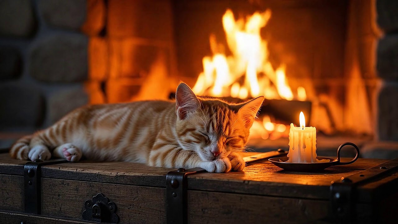 Comforting Healing Cat Music 432Hz 😺 Warm Fireplace Atmosphere For Calm Sleep, Relief, And Balance