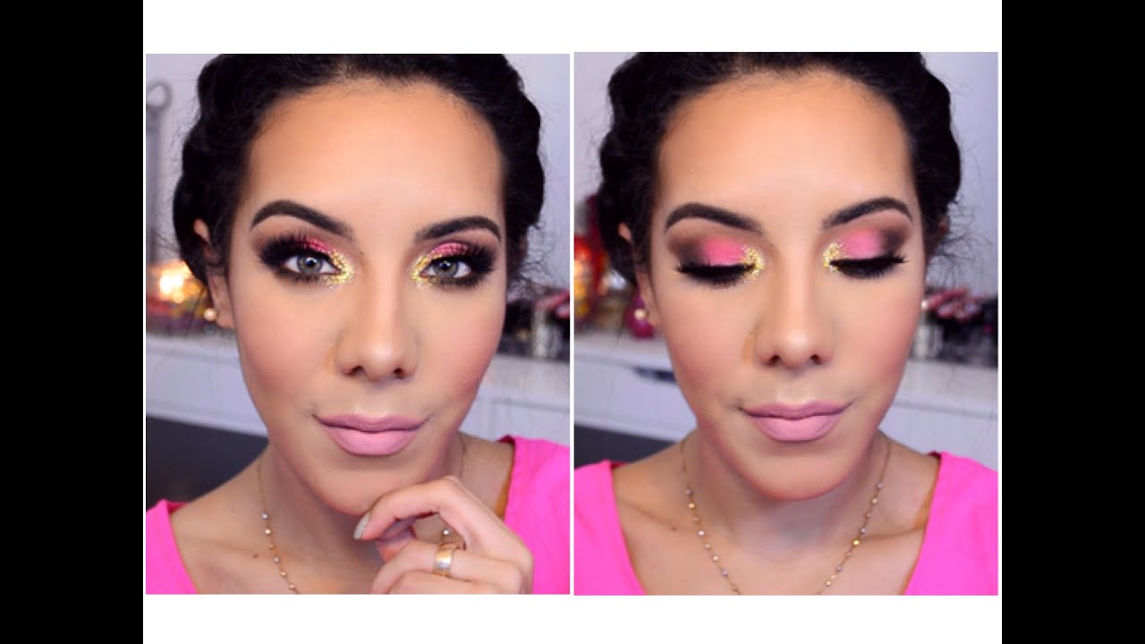 ♥♥Maquillaje Fucsia con Destellos Dorados♥♥ || HotPink and Gold Glitters Smokey