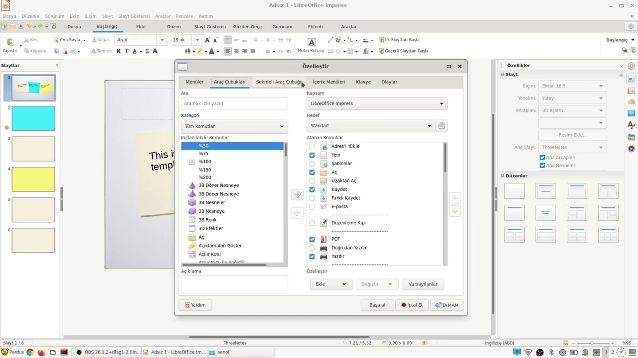 2- LibreOffice Impress -Sunu- : Ekranı Özellestirmek