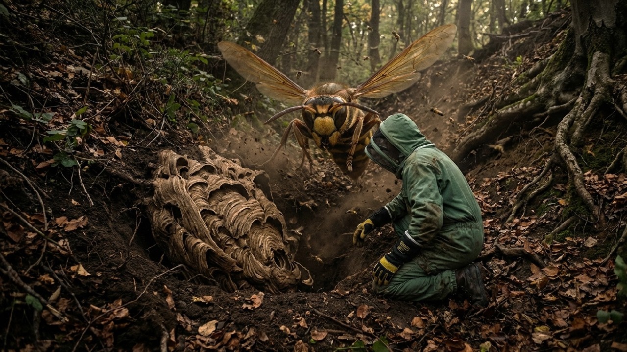 An underground wasp nest has just been exposed.
