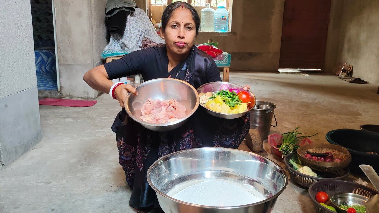 Chicken Curry & Pitha Recipe | Gao Ka Khana #live #cooking #villagelife