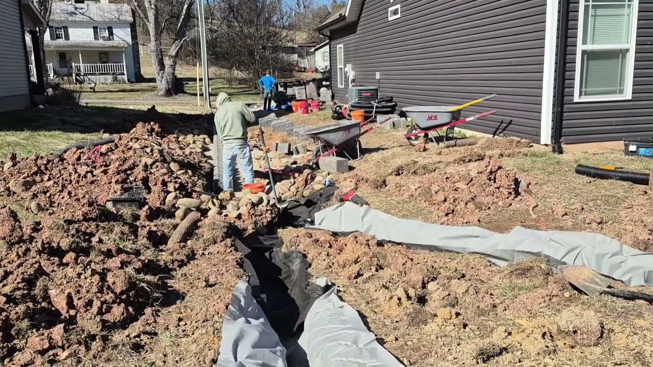 Retaining Wall and French Drain Time-lapse in Clinton Tennessee