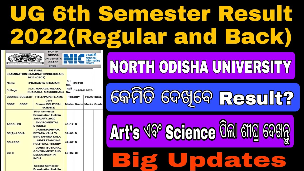 ଆସିଗଲା +3 (UG) 6th semester examination 2022 result of North odisha university //+3 UG result 2022