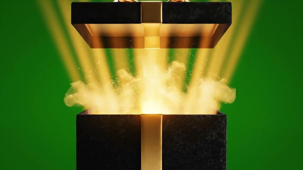 Luxury Gold Light Christmas Gift Box Opening Green Screen Effect 04