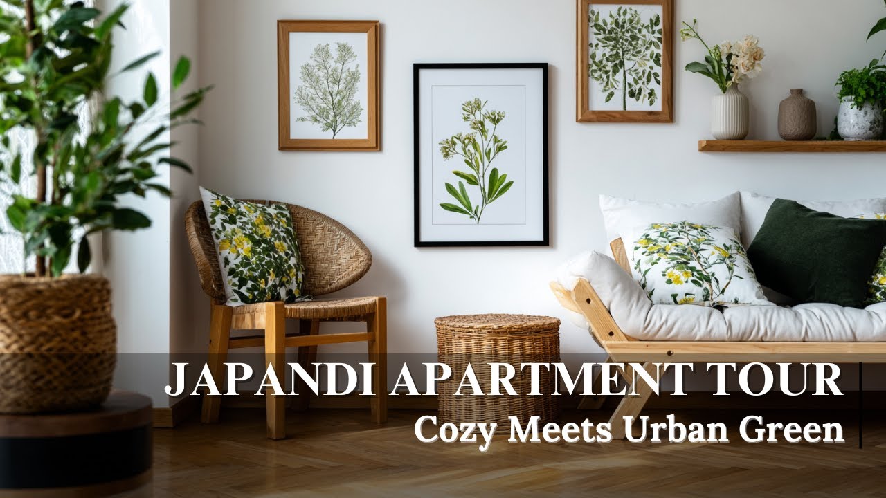 Japandi x Urban Jungle Apartment calm, Green Interior Design with Minimalist Budget Styling