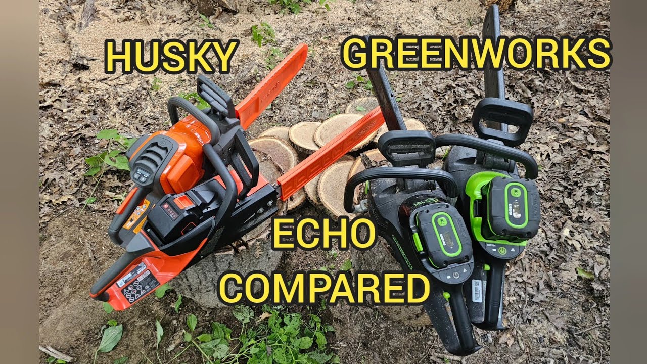 Best battery chainsaw 2024 comparison Husqvarna 350i Echo DCS-5000 Greenworks GS181 & 82CS34 tested