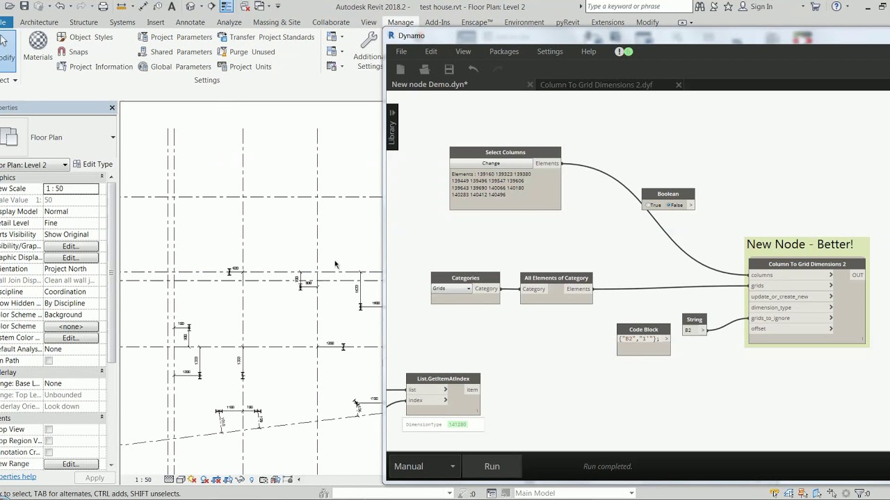New Node: Automatic dimensions from columns to the closest grids. Revit & Dynamo