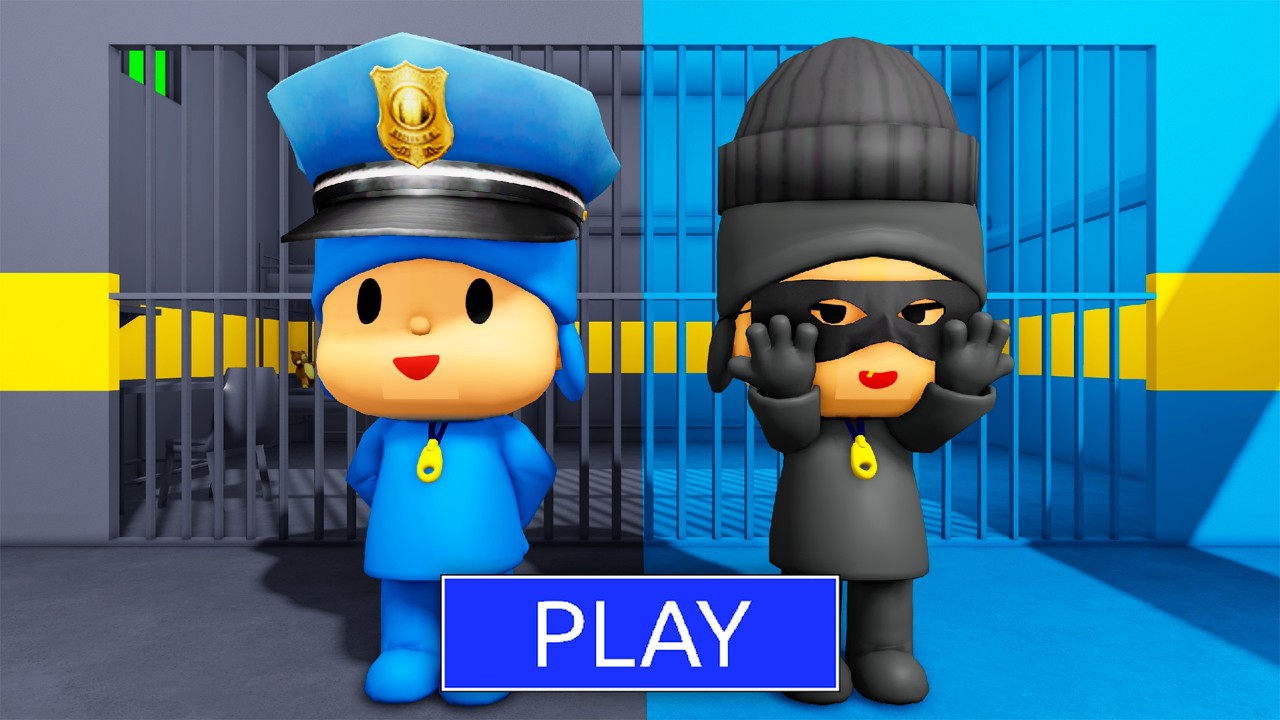 NEW POLICE POCOYO VS POCOYO THIEF in BARRY’S PRISON RUN! #obby #roblox