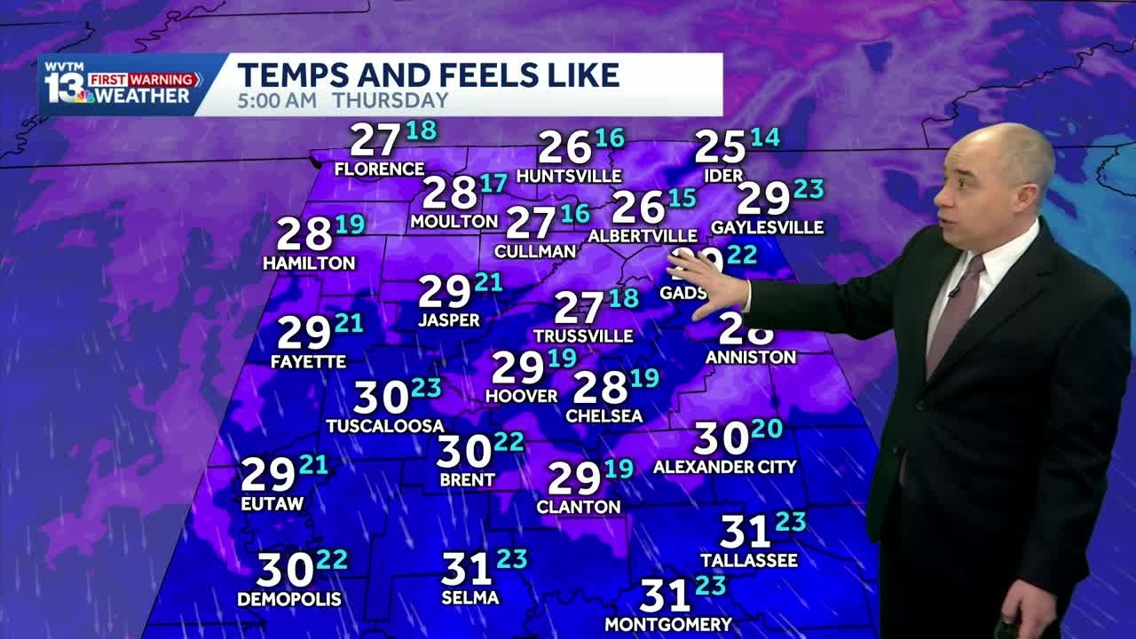Alabama Cold Snap: Hard freeze and a wind chill Thursday, warmer days in next week's forecast