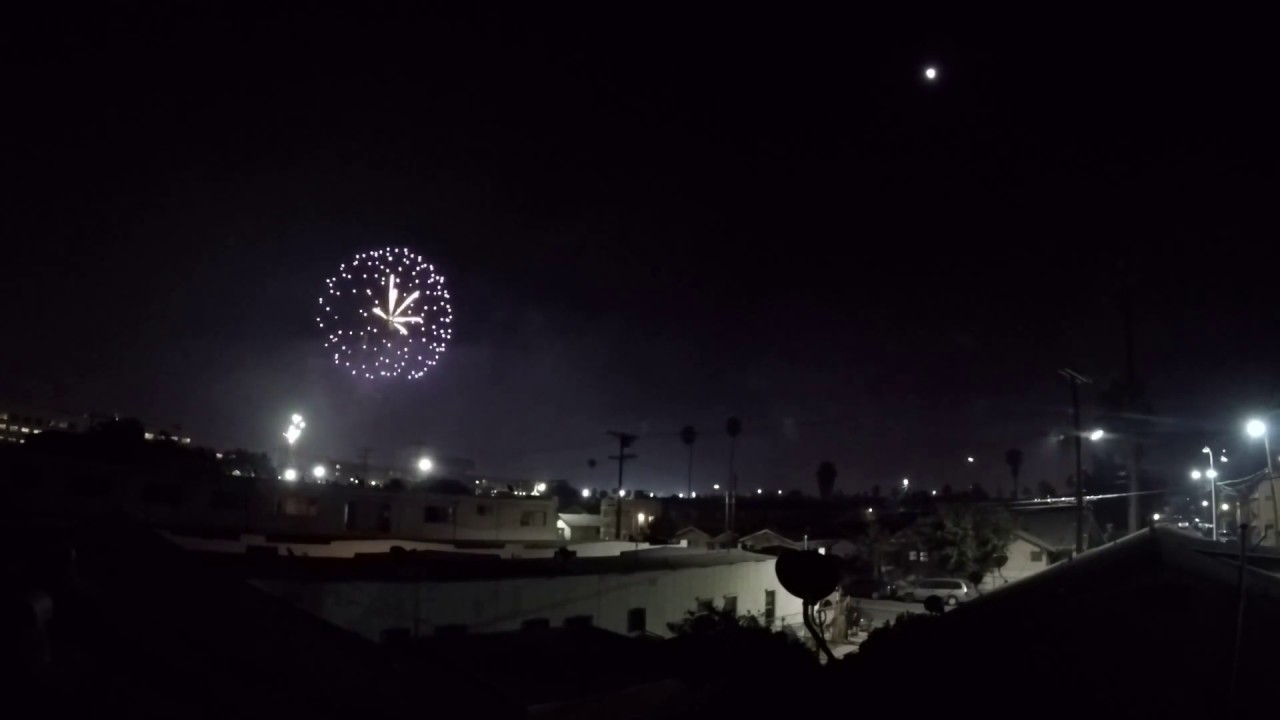 Rooftop fireworks Los Angeles Coliseum Exposition Park HD