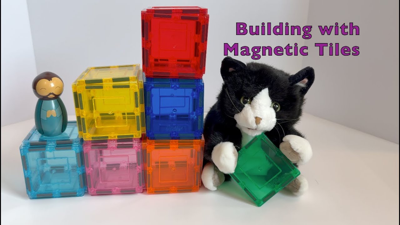Building with Magnetic Tiles and St. Joseph- Kitty Cat Kids for Christ