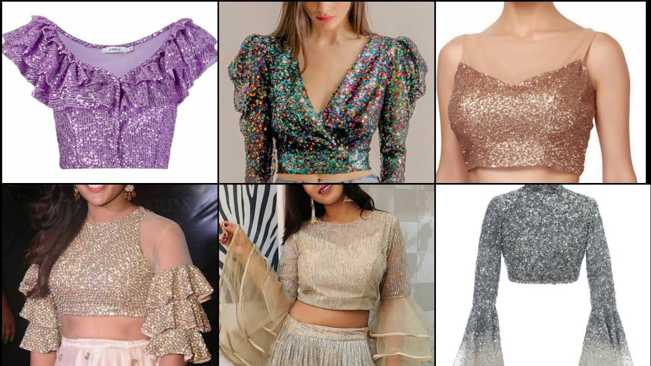 Partywear Sequin Blouse Designs/Golden/Silver/Rose Gold/Black Blouse Designs//Shimmer Blouse Designs