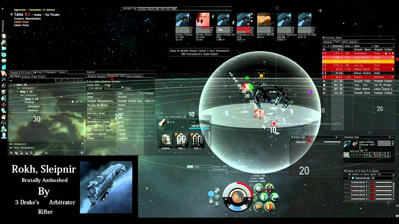 Eve online - Rokh and Sleipnir engage battlecruiser pirates