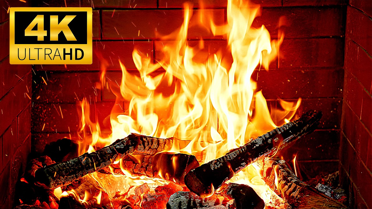 🔥 Realistic Fireplace 4K UHD | Crackling Fire Sounds & Sparkling Flames | Relaxing Fireplace