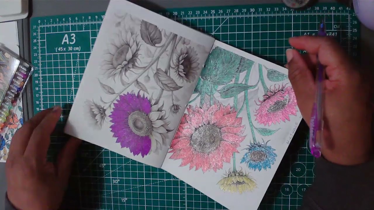 (4) Another Peaceful Day to Color: Purple and Pink Sunflowers