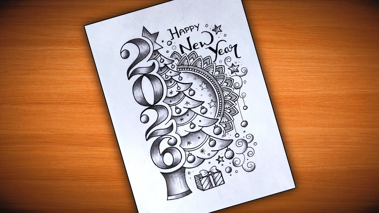 Happy New Year 2026 Drawing Easy/Christmas Tree Mandala Art/New Year and Christmas Special Drawing 