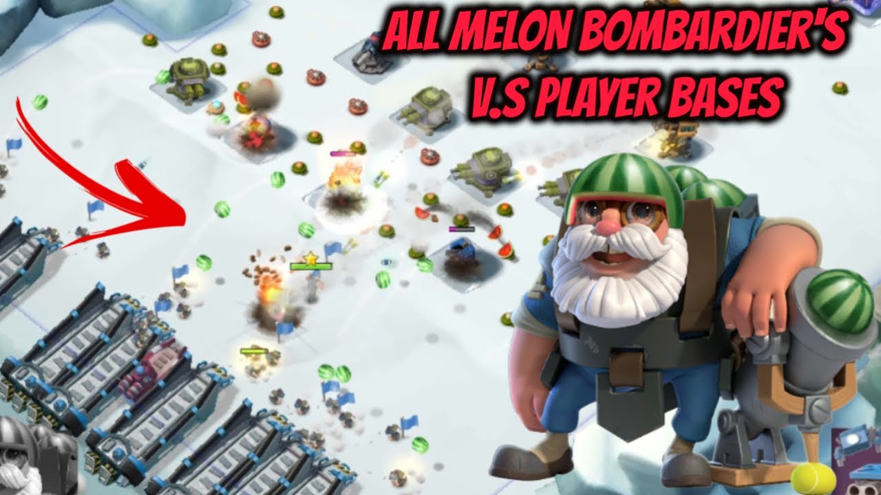 *ALL MELON BOMBARDIER'S* V.S HIGH LEVEL PLAYER BASES!! | Boom Beach