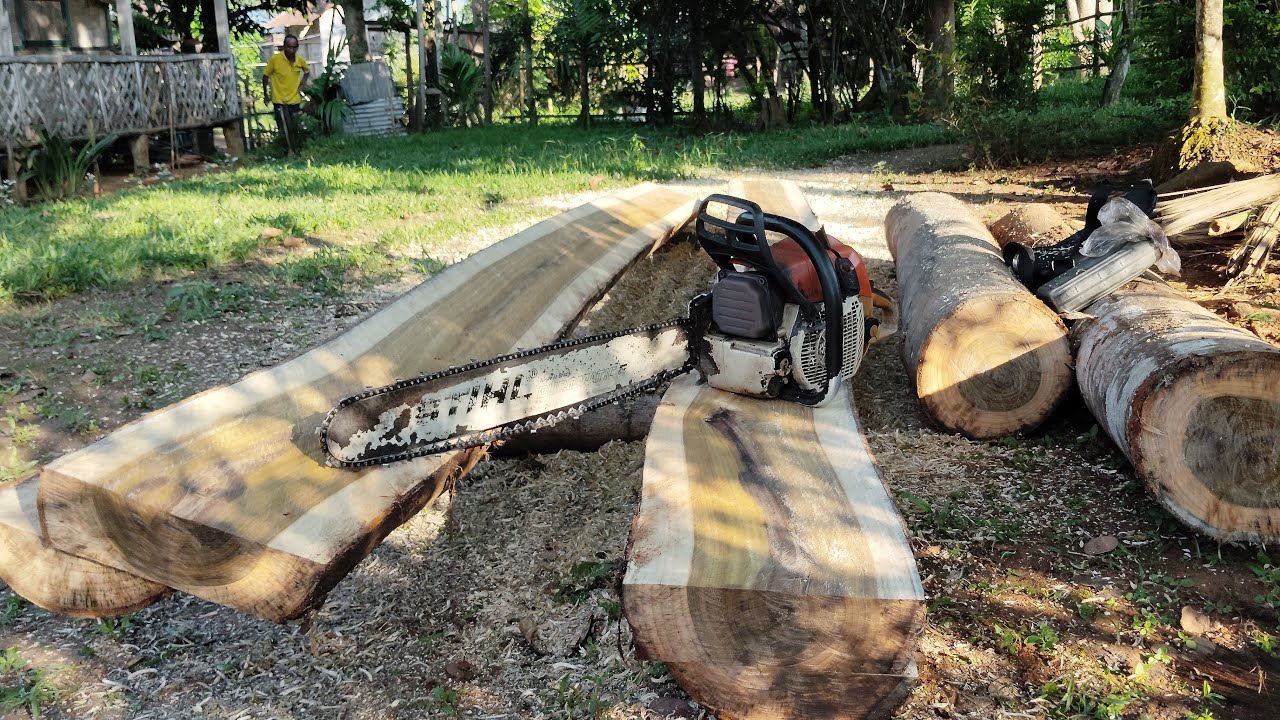 Hou's Skills chainsaw wooden block size cutting skill