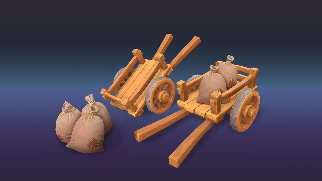 Creating stylized assets for the game, a wooden cart and a bag!