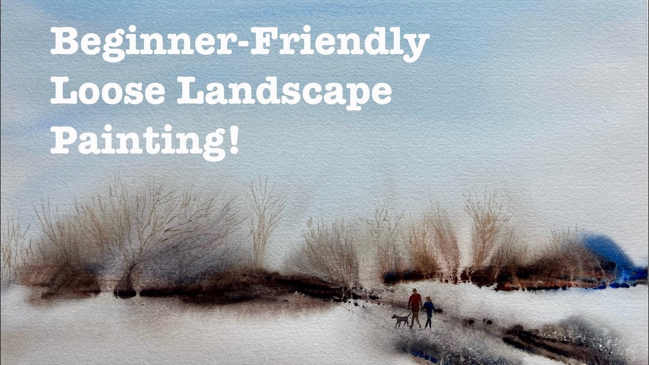 Simple Beginners Loose Landscape Painting Idea: Midwinter Christmas Walk! Card Swipe Limited Palette