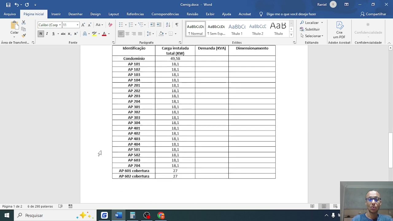 Cálculo de demanda Projeto padrão Cemig PT 3 de 12