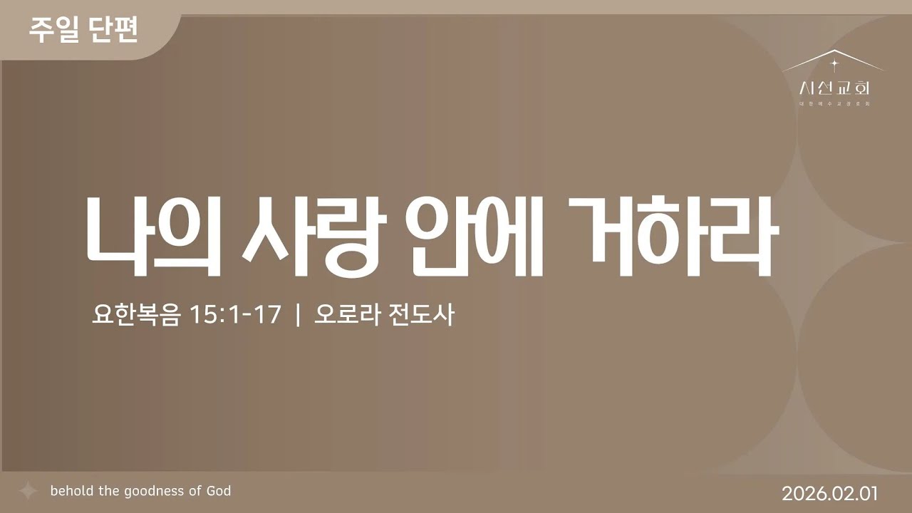 단편설교 | 나의 사랑 안에 거하라 | 오로라 전도사 | 시선교회 (2026.02.01)