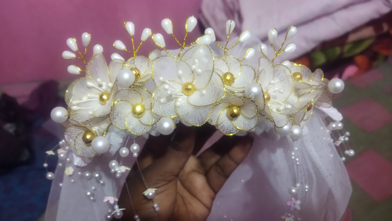 Stoken Mukut and Chuni or organdy Garland Making #bridalchuni #bridaljewellery #trending