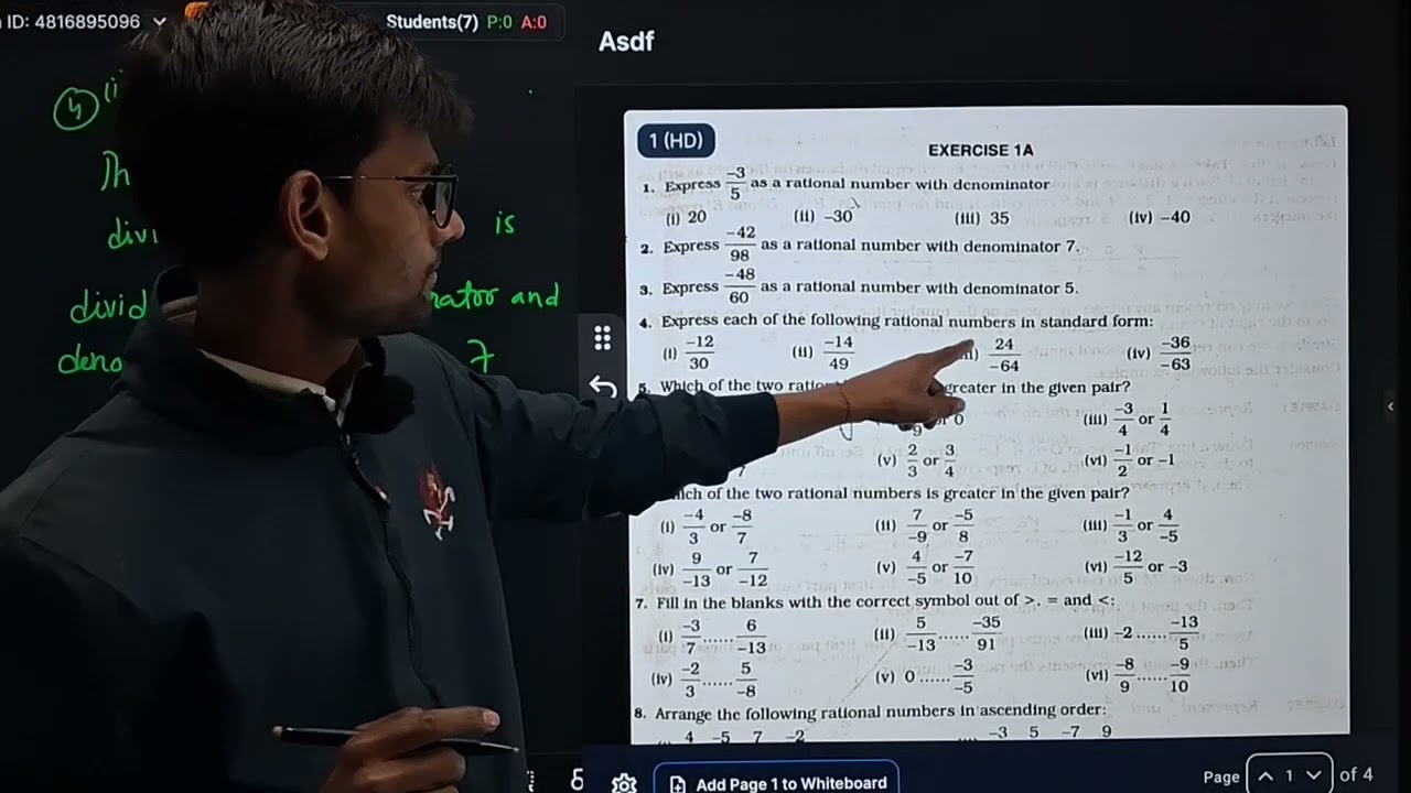 Class 8 math exercise 1a question 4 rs agrawal 