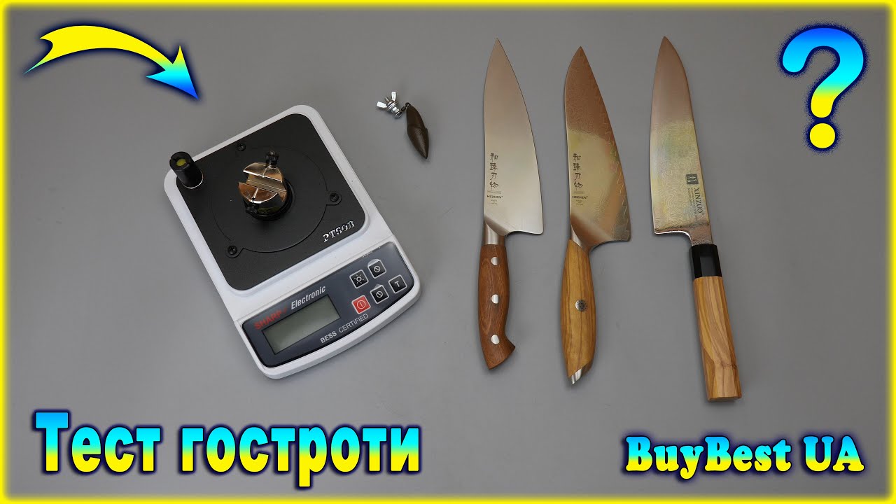Тестер гостроти Edge On Up Professional PT50B | Перевіряємо гостроту кухонних ножів Xinzuo і Hezhen.