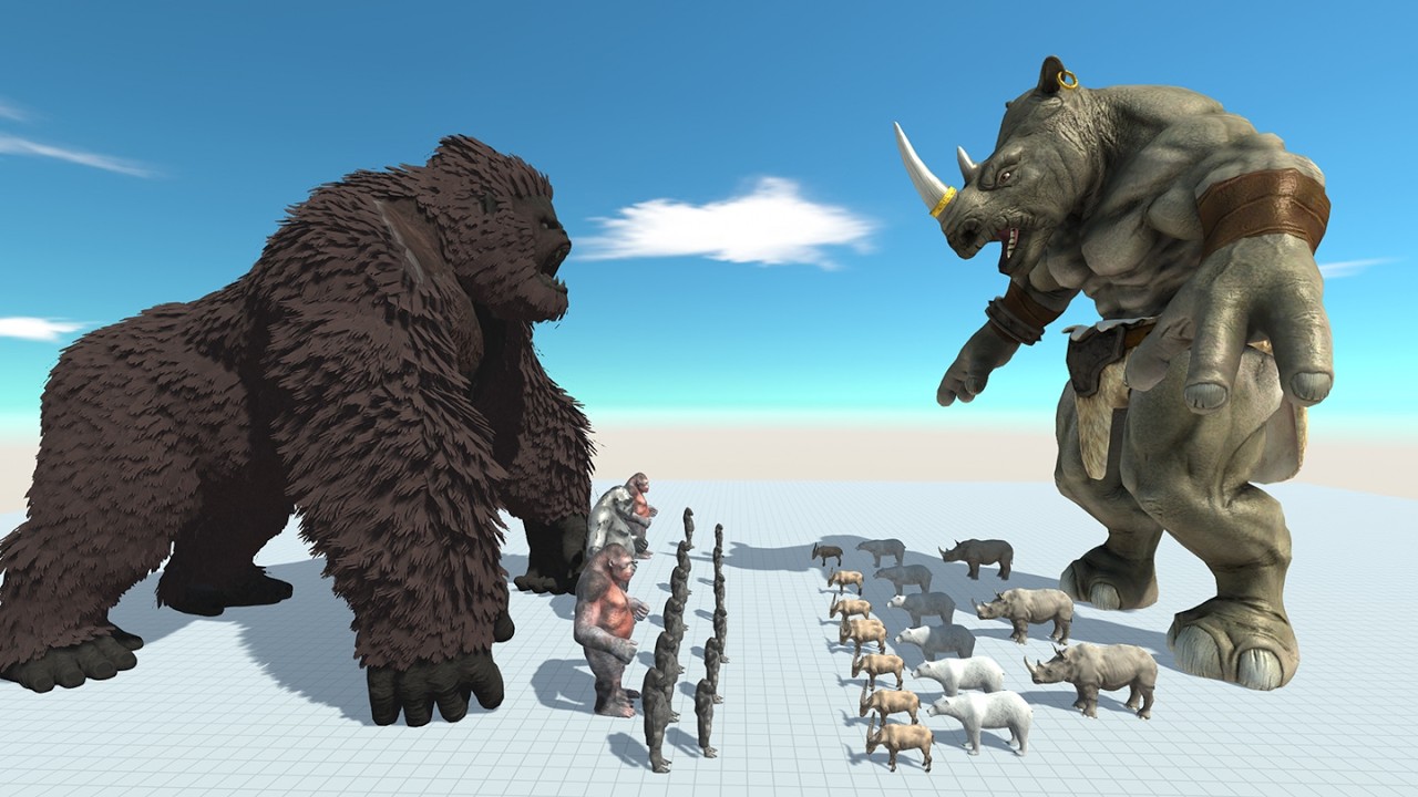 Gorilla VS Rhinoceros in Animal Revolt Battle Simulator ARBS