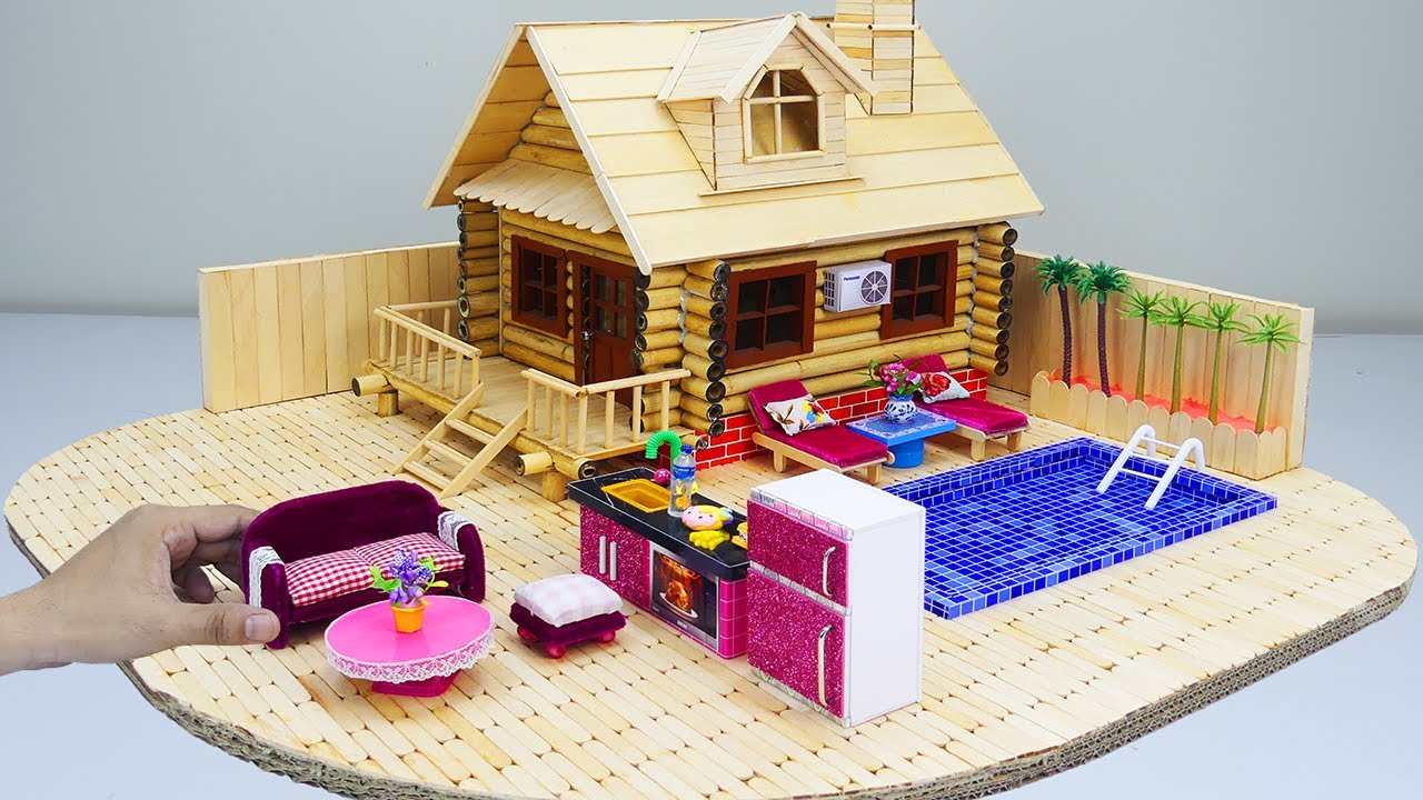 *NEW*  DIY Miniature Popsicle Sticks House | Build Cabin Dream House For School Project