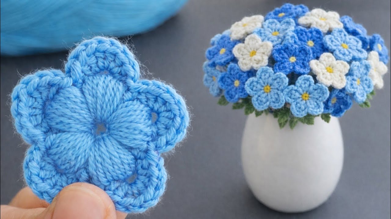 3 Minute Crochet Flower 🌸💙 Super Easy Forget-Me-Not Pattern Anyone Can Make #crochet 