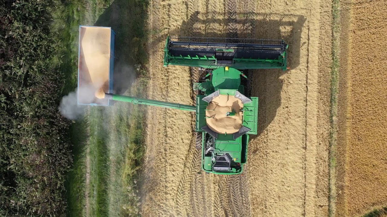 Moissonneuse batteuse John Deere S780i en pleine moisson du riz en Camargue
