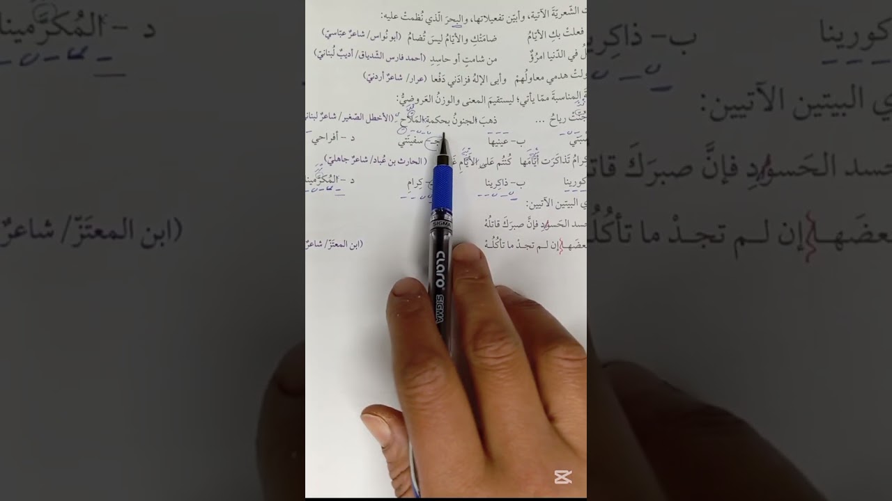 اللغة العربية الصف الثاني عشر .. حل أسئلة درس البحر الكامل 
