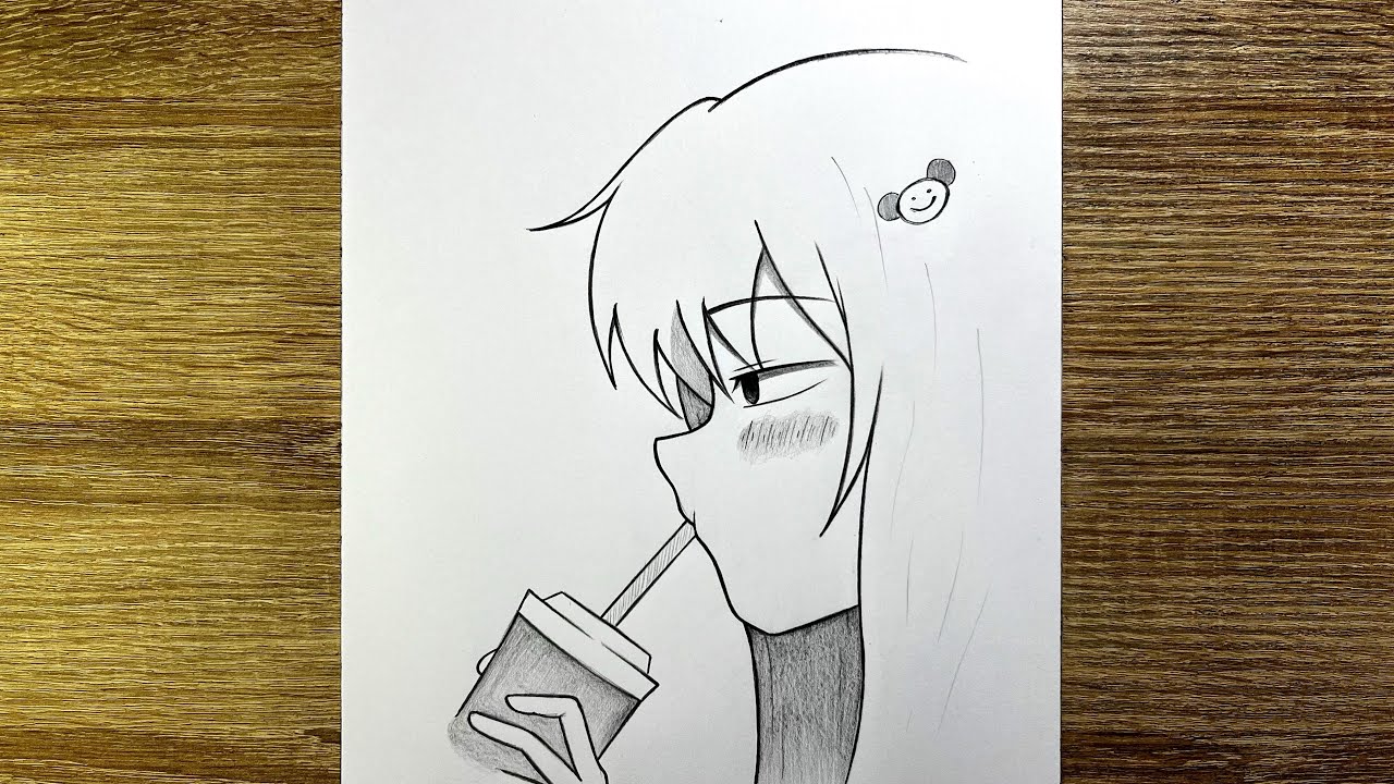 Dessin fille | Comment dessiner une anime fille qui boit un jus – Tutoriel facile étape par étape