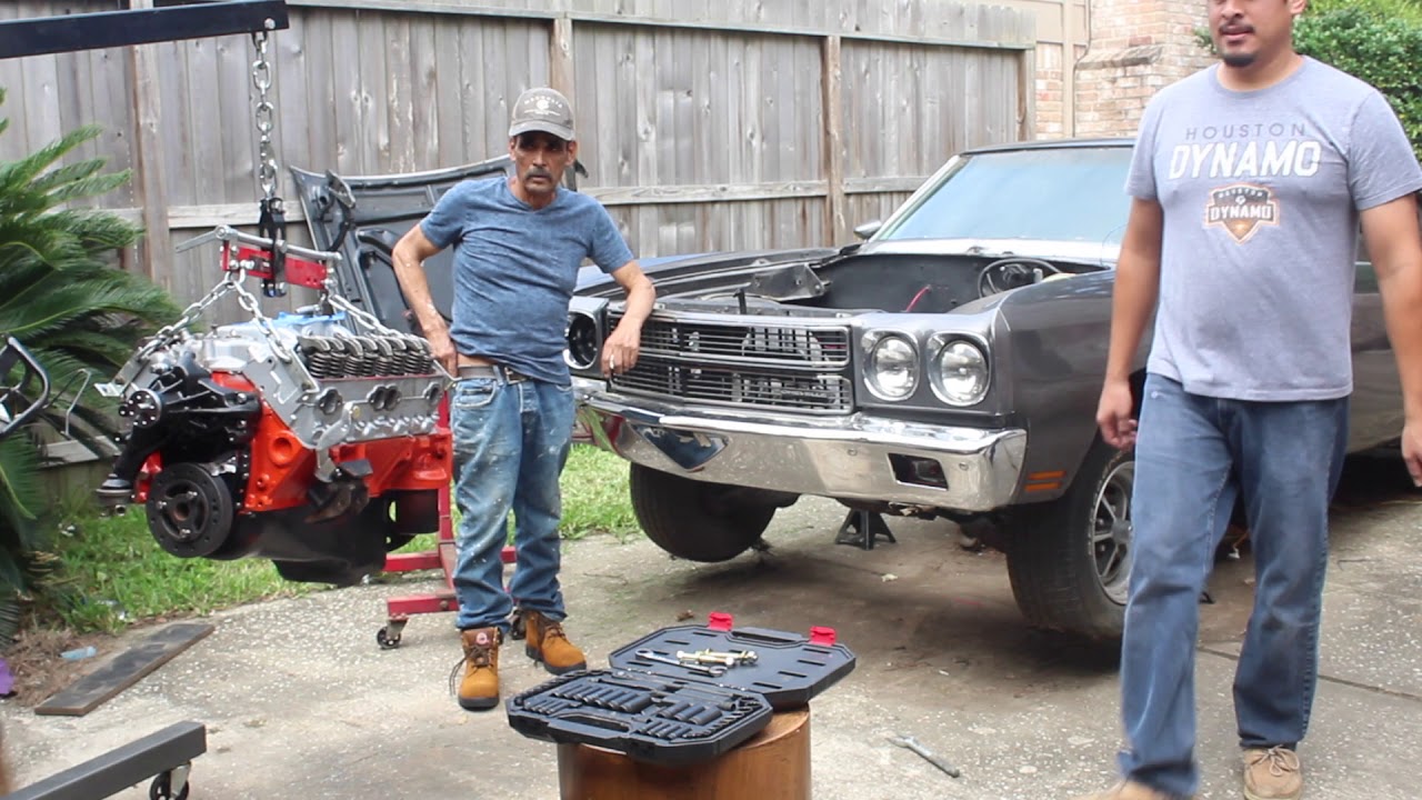 SBC 350 Motor and Transmission Installation on 1970 Chevelle