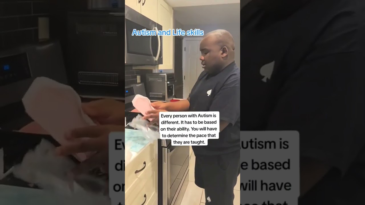 Working on cooking and Life Skills with Darius. #shorts #autismfamily #lifeskills #autismadult
