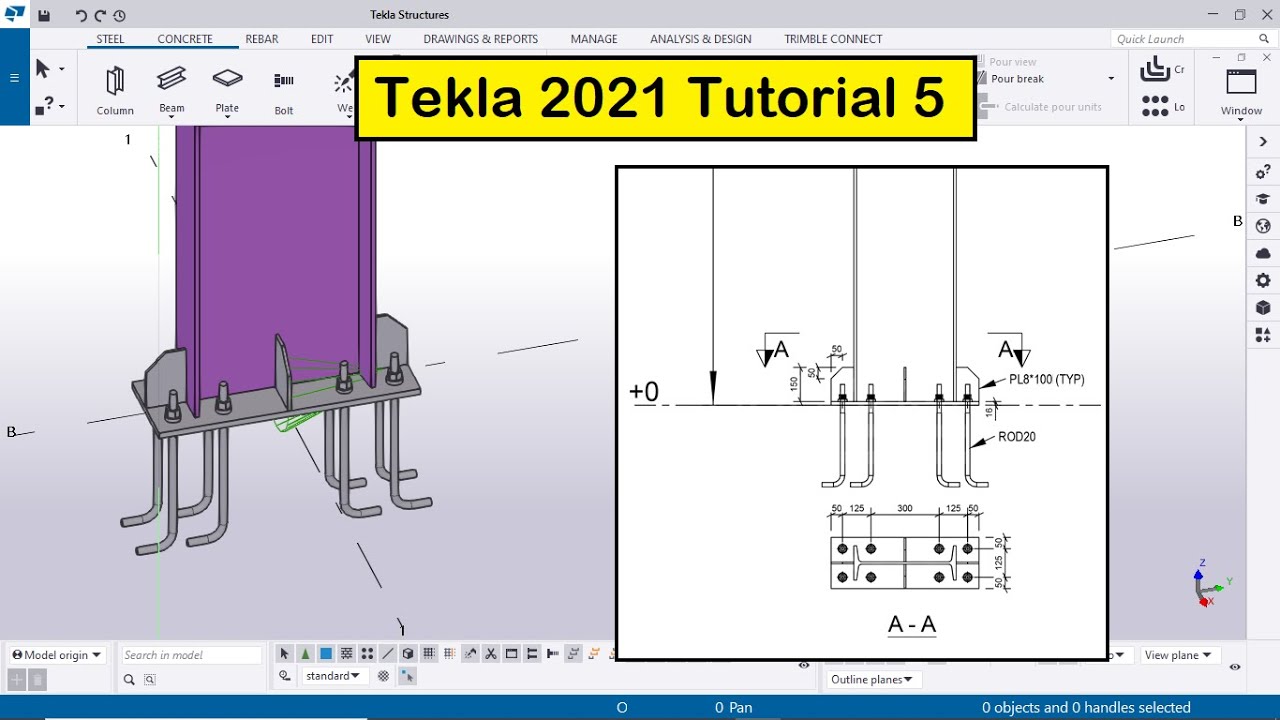 Tekla Structures 2021 Tutorial 5 | Create Baseplate with Example
