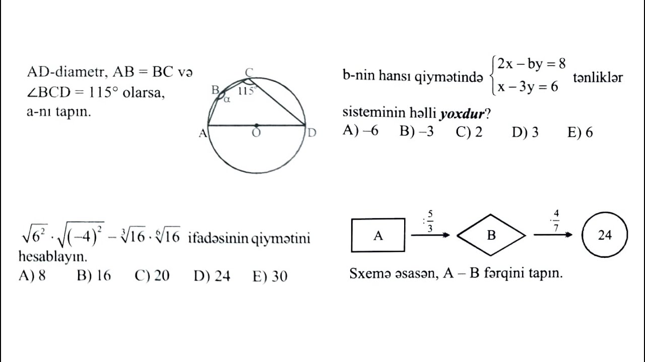 9cu sinif - BURAXILIŞ İMTAHANI 2022 - 1ci mərhələ - sınaq 6