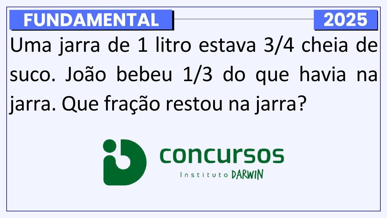 Questão de FRAÇÃO DIFÍCIL na Prova da Banca Instituto DARWIN