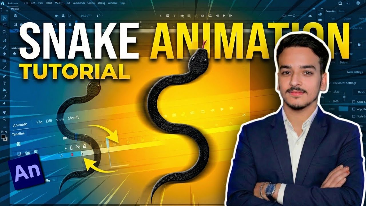 Snake Animation Tutorial in Adobe Animate 🔥 Easy & Smooth Motion 🐍..