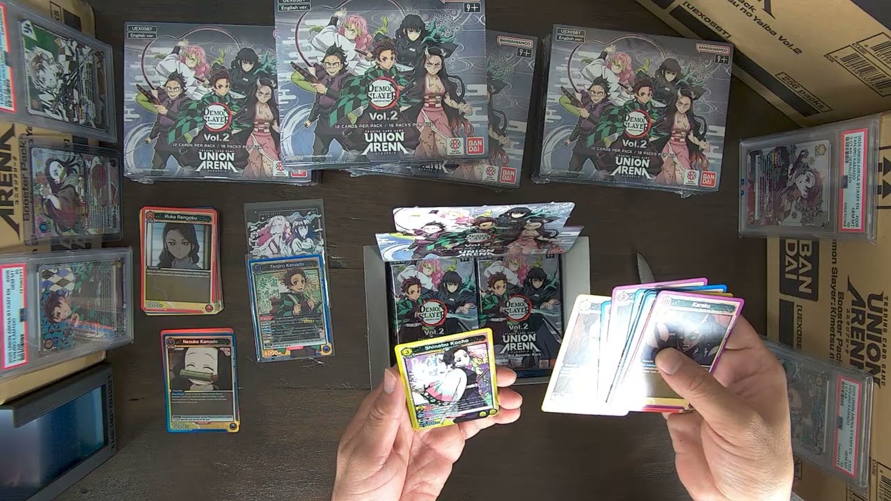 Tanjiro King's 1st video opening Union Arena Demon Slayer Volume 2 TCG packs and booster boxes