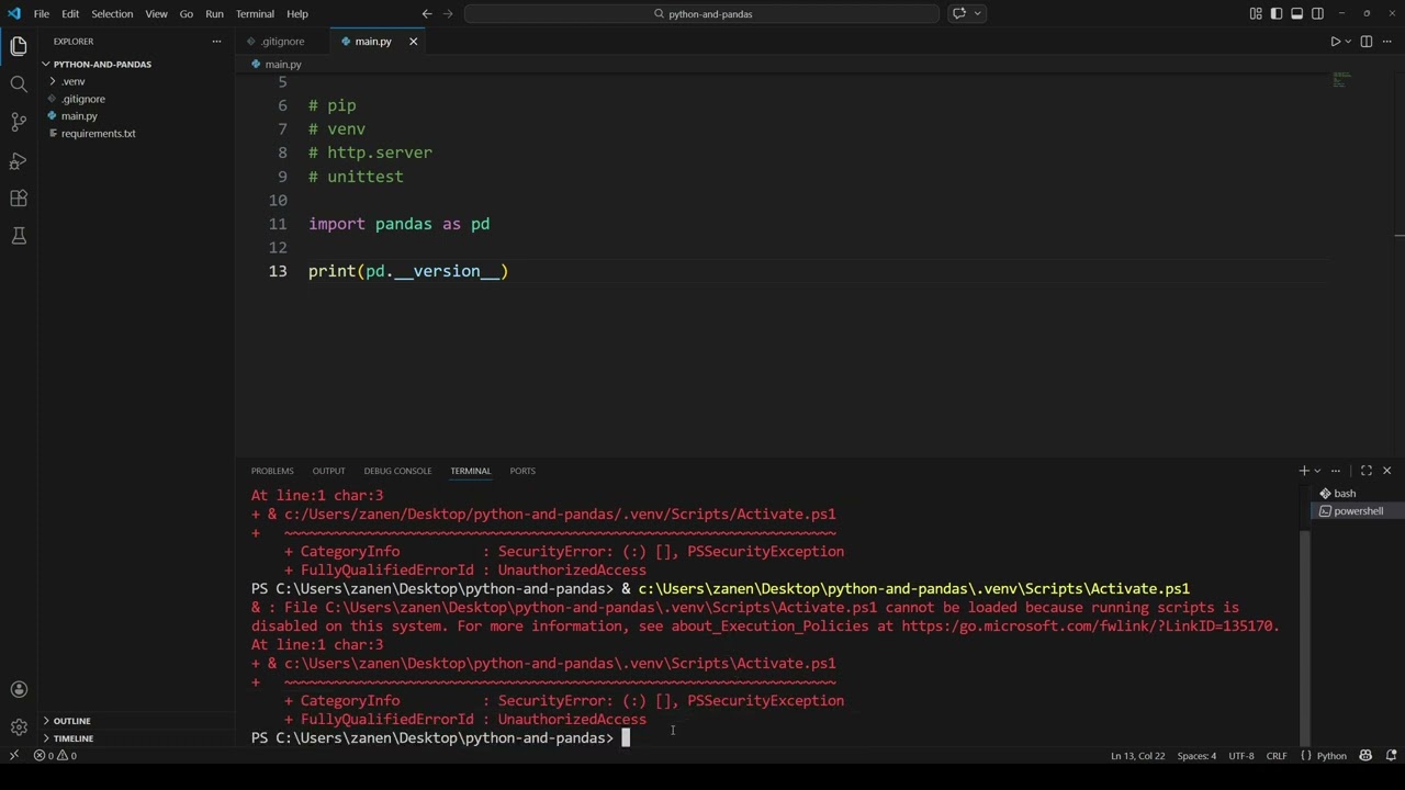 Python для ИИ &mdash; Неделя 4.17 &mdash; Pandas: Решение проблемы блокировки скрипта активации PowerShell в ...