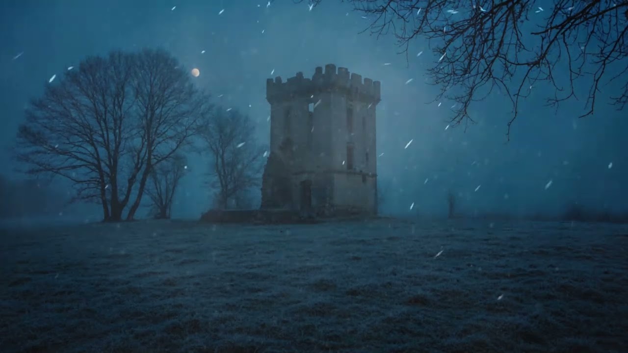 Snowstorm Sounds in Old Stone Tower. Howling Winds for Sleeping. Relaxing Ambience of Night Blizzard