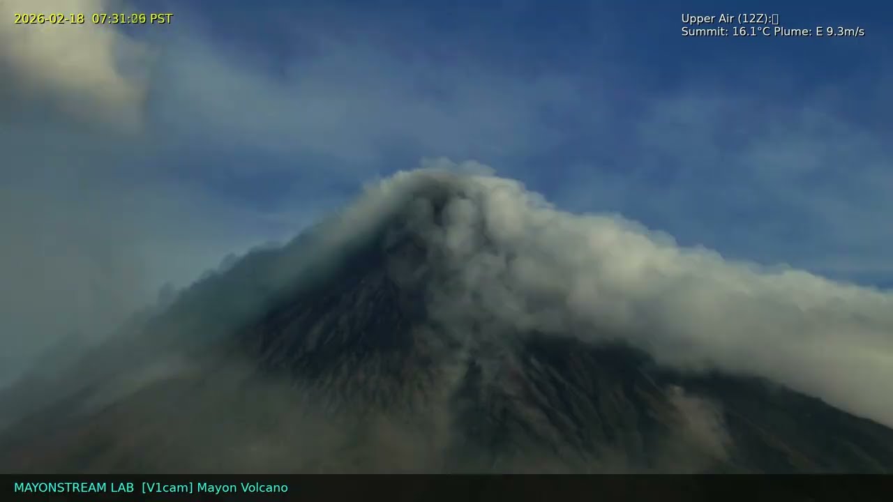 Mayon Volcano: 24-Hour Time-lapse [500x Speed] - February 18, 2026