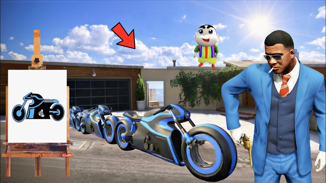 FRANKLIN AND SHINCHAN DRAW WORLD LONGEST TRONE BIKE WITH HELP OF MAGICAL PAINTING BOARD IN GTA 5