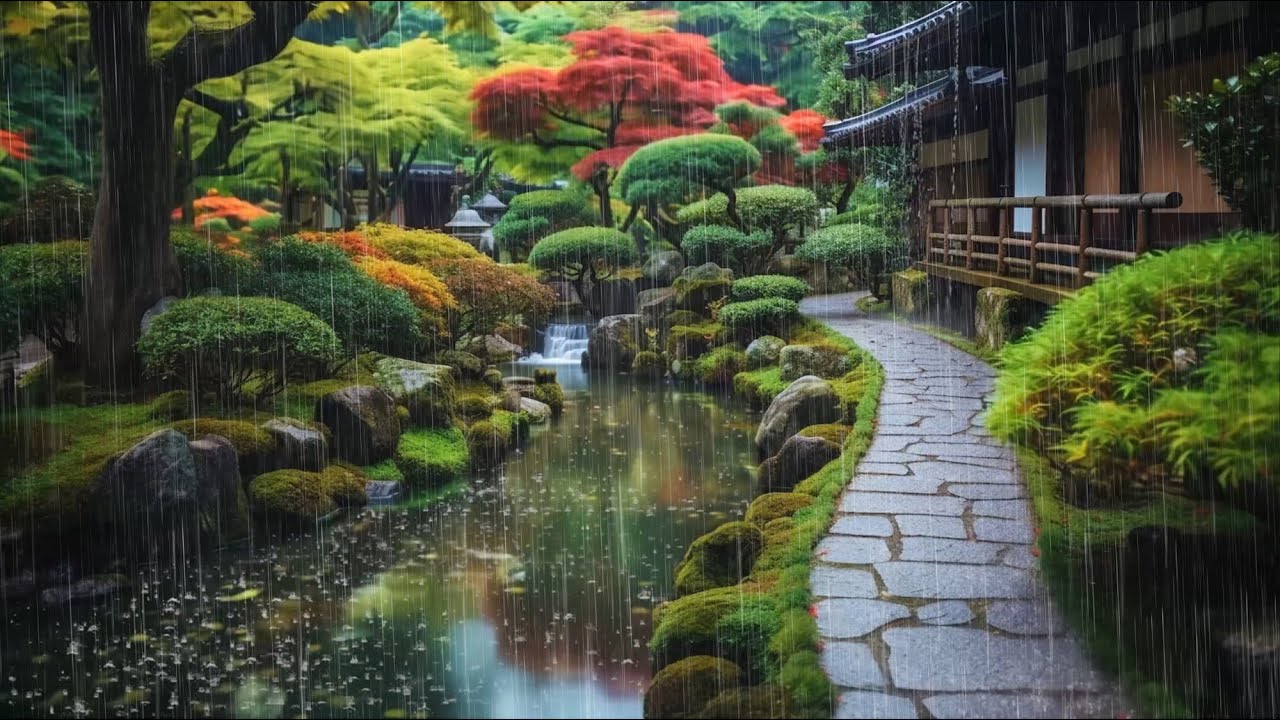 Magical Relaxation With Rain In Japanese Garden Rain Sound to Reduce Stress, Sleep & Insomnia